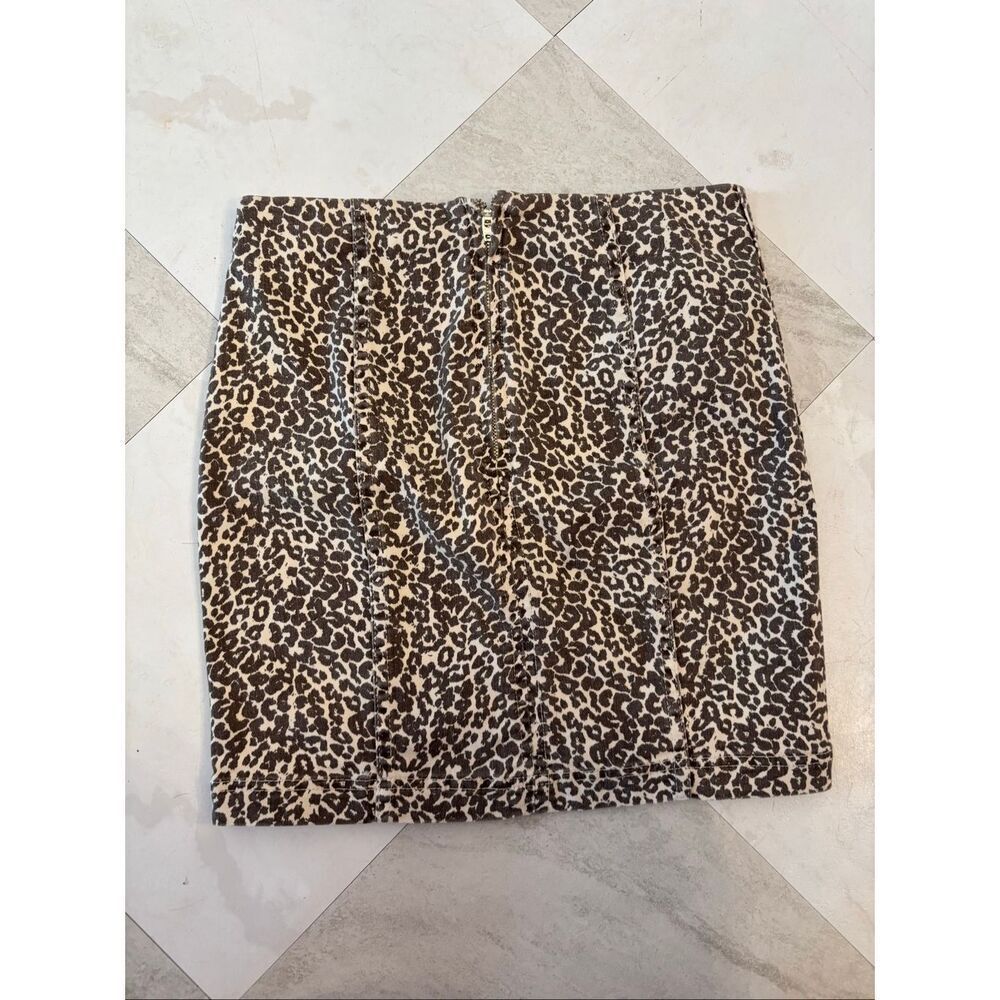 Free People Modern Femme Leopard Print Denim Mini Skirt Size 4 Tan Brown - Picture 6 of 7